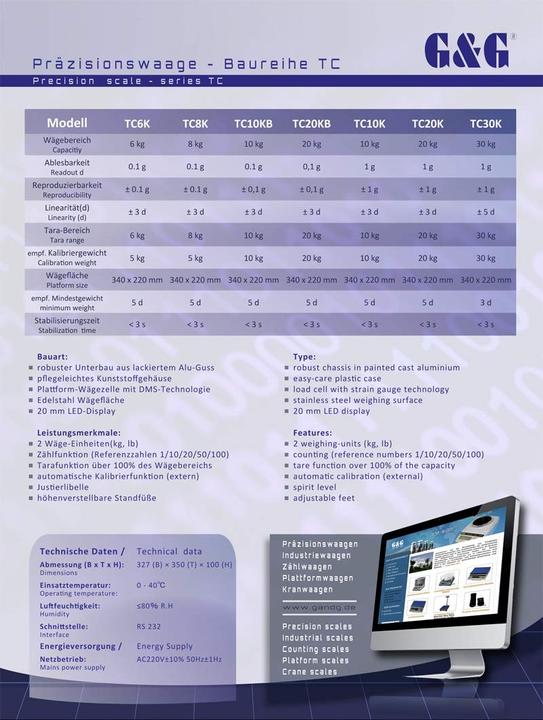 Produktbild G&G Digitale Präzisions-Tischwaage TC10KB