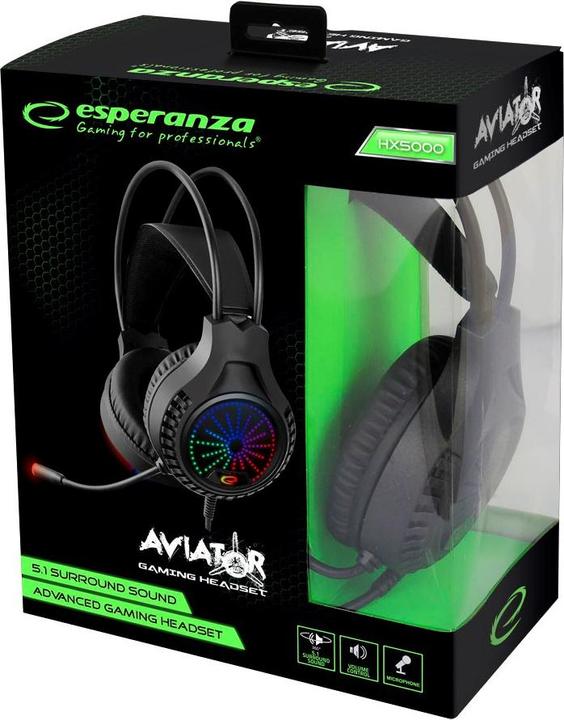 Produktbild Esperanza EGH5000 ausines su mikrofonu žaidimams 5.1 aviator (Kabelgebunden)