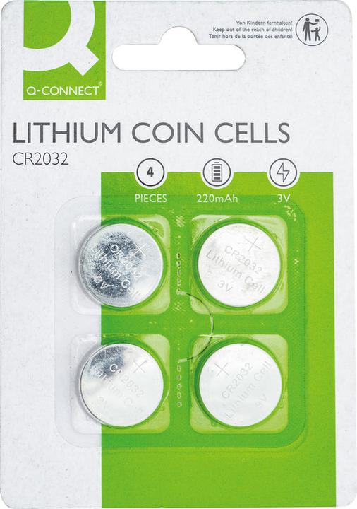 Produktbild Q-Connect Lithium Knopfzellen (4 Stk., CR2032, 220 mAh)