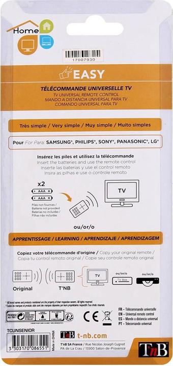 Image du produit T'nB Télécommande universelle Easy (Télécommande universelle, Infrarouge)