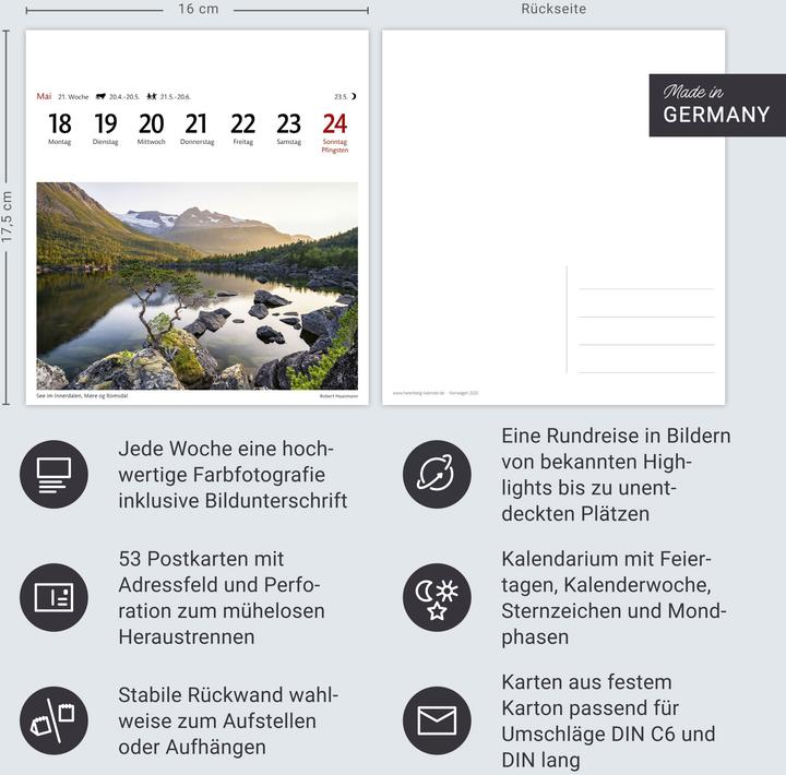 Produktbild Harenberg Norwegen Sehnsuchtskalender 2026 - Wochenkalender mit 53 Postkarten (Deutsch)