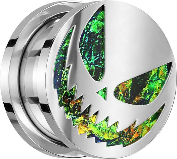 Star Piercing Flesh Plug silber Opal Glitter mit Halloween Lächeln (ohne Messing, Chirurgenstahl 316L)