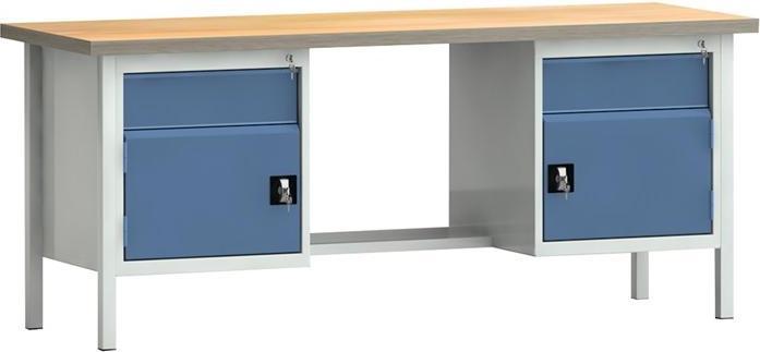KLW Workbench PW 700 W2000xD700xH840mm beech multiplex light grey, RAL 7035 brilliant blue, RAL 5007 2 (80 cm, 200 cm)