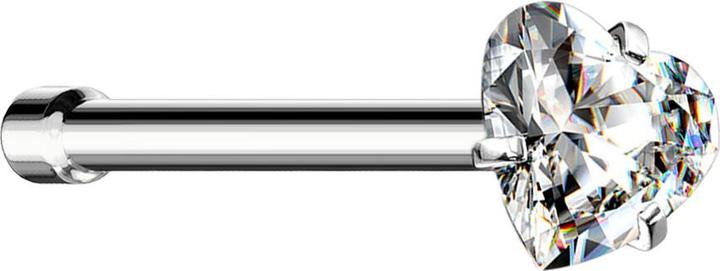 Star Piercing Nasenstecker gerade silber Kristallherz silber gefasst (ohne Messing, Chirurgenstahl 316L)