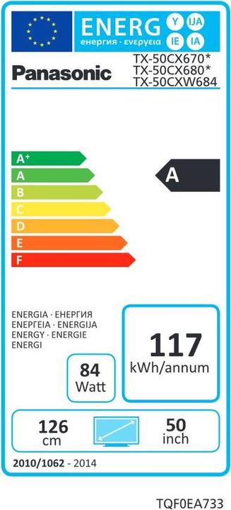 Energy Label Panasonic Tx-55cxw684 (55", 4K)