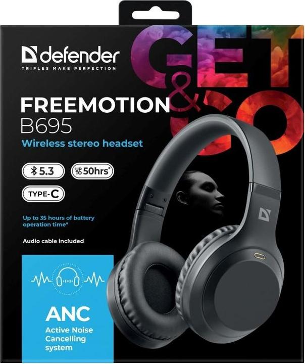 Produktbild Defender FREEMOTION B695 Kopfhörer mit Mikrofon Drahtlose Bluetooth-Hintergrundbeleuchtung ANC Aktiv (Kabellos)