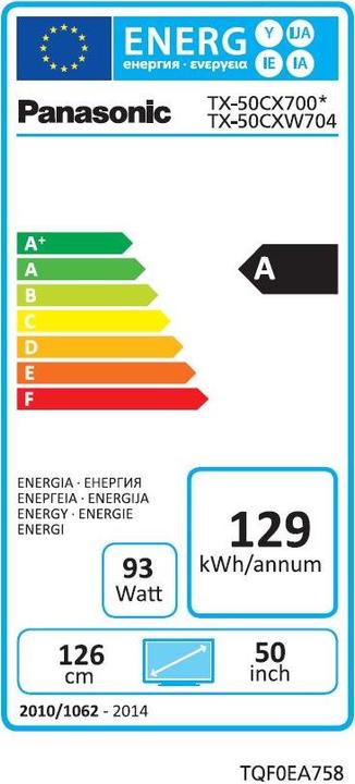 Energy Label Panasonic Tx-50cxw704 (50", LED, 4K)