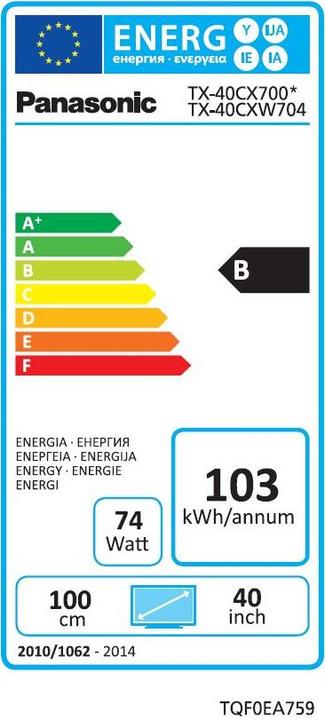 Etichetta energetica Panasonic Tx-40cxw704 (40", 4K)