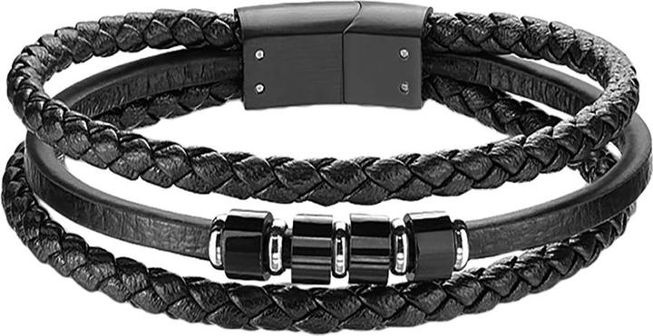 Star Piercing Lederarmband schwarz mit drei Bänder (20.30 cm, Leder, Chirurgenstahl 316L, ohne Messing)