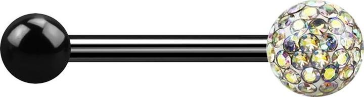 Star Piercing Barbell schwarz mit Kugel und Kristallkugel multicolor Epoxy Schutzschicht (ohne Messing, Titan G23)