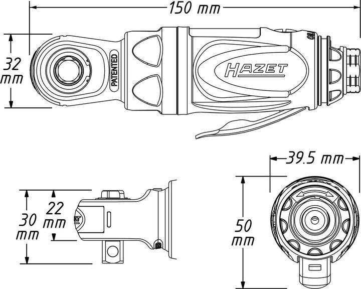 Actual product image HAZET Mini air ratchet 9021P-2 ∙ Square, solid 10 mm (3/8 inch) (3/8")
