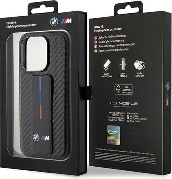 Produktbild BMW BMHCP15LGSPCCK iPhone 15 Pro 6.1" czarny/black hardcase Grip Stand Smooth & Carbon (Apple iPhone 15 Pro)