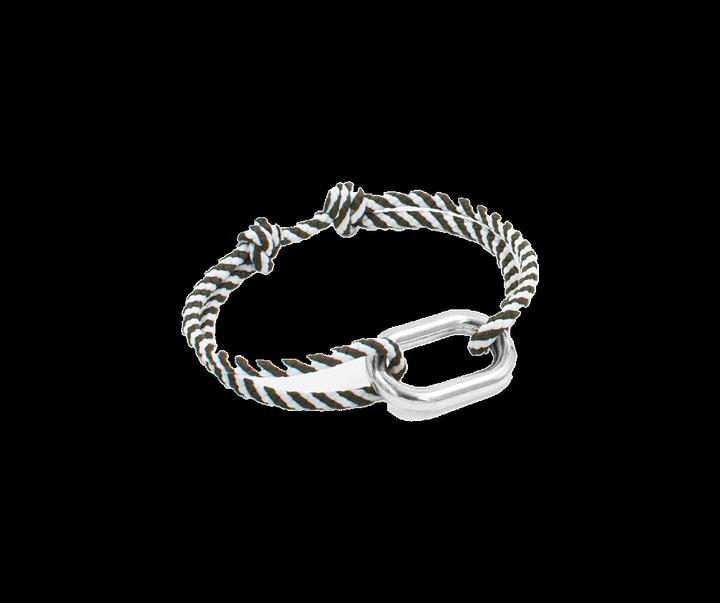 Le vent à la française Armband Maillon 22mm - Silber / khaki & weiss (10 Mikron versilbert)