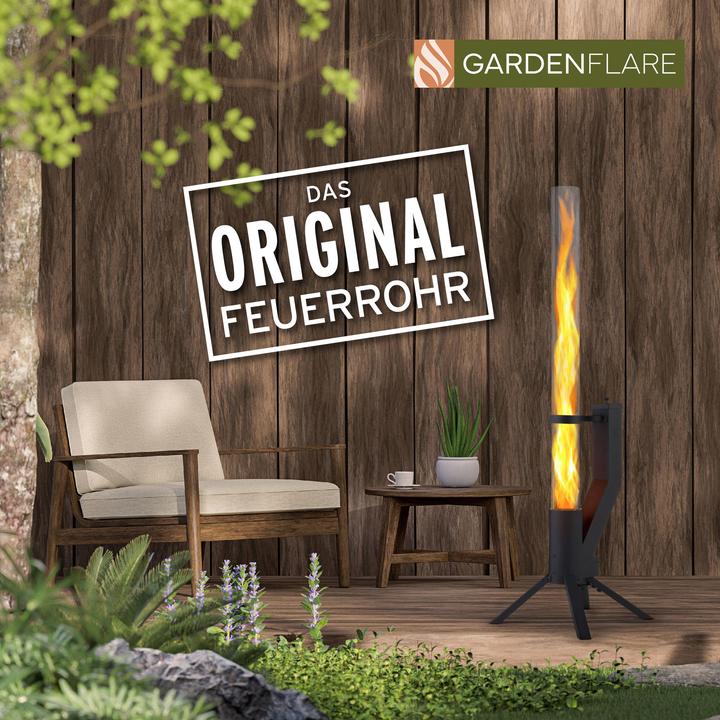 Productafbeelding Gardenflare Feuerrohr – elegante Edelstahl Feuersäule und Pelletfackel - schwarz (106 cm)