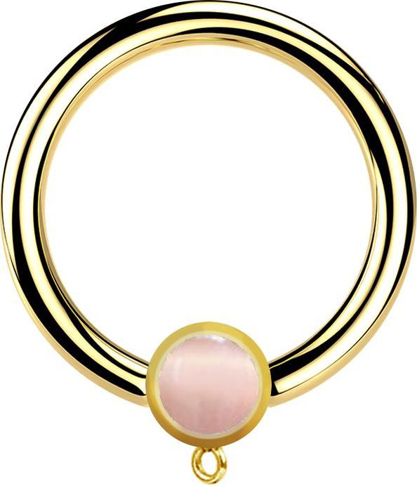 Star Piercing Micro Closure Ring vergoldet mit Zylinder pinker Katzenauge Stein Ring für Anhänger (Mineralisch, ohne Messing, Chirurgenstahl 316L)