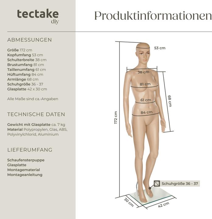 Produktbild tectake Mannequin (42 x 30 x 172 cm)