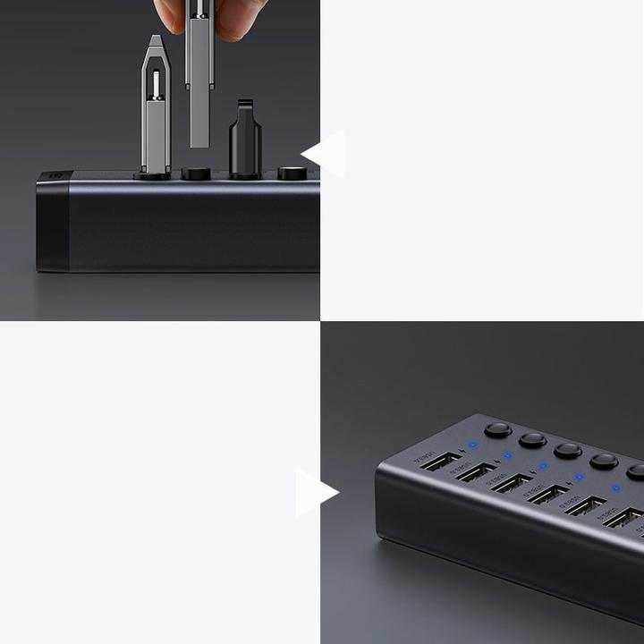 Productafbeelding Ugreen multifunctionele HUB 7in1 USB Type C - 7x USB Type A 3.0 PD DC 12V grijs (CM481) (USB-C, 8 Havens)