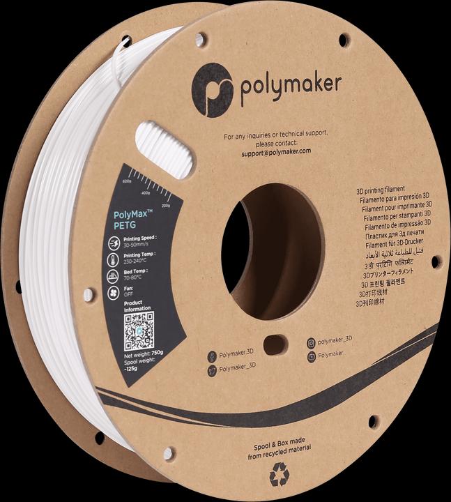 Actual product image Polymaker PB02002 PolyMAX Tough Filament PETG high stiffness, heat resistant (PETG, 1.75 mm, 750 g, White)