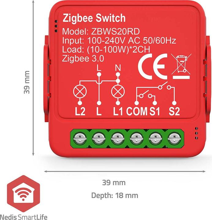 Produktbild Nedis SmartLife Power Switch | Zigbee 3.0 | 2x100 W | Terminal Anschluss | App erhältlich für: Androi