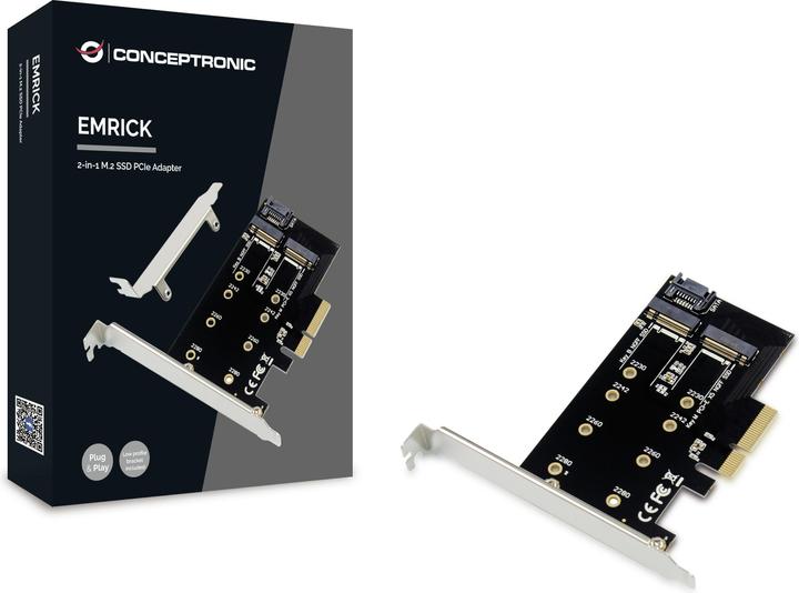 Conceptronic EMRICK 2-in-1 M.2 SSD PCIe Adapter SATA AHCI NVMe