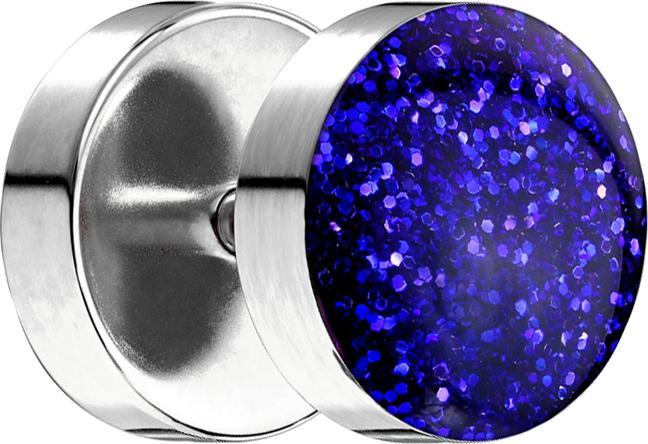 Star Piercing Fake Plug mit glitter Kuppel dunkelblau (ohne Messing, Chirurgenstahl 316L)