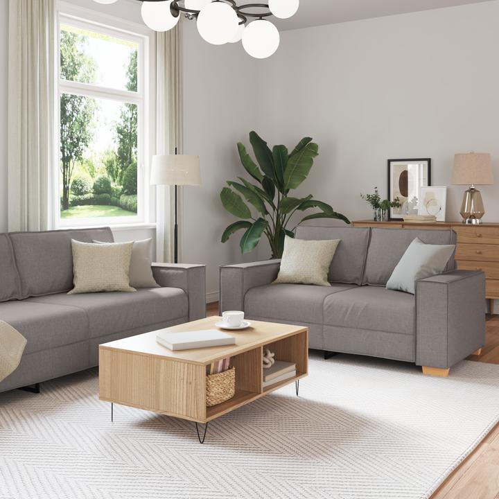 Produktbild VidaXL 3-teiliges Sofaset mit Kissen aus taupefarbenem Stoff (Ecksofa)