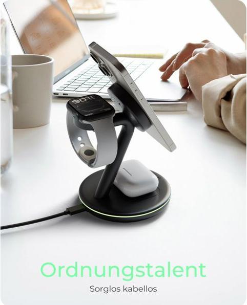 Produktbild Icy Box Ladestation induktiv/magnet. f. Smartphone/-watch/Inear-Kopfh?rer (15 W)