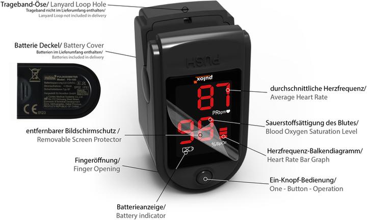 Image du produit Pulox Oxymètre de pouls PO-100 Solo en noir