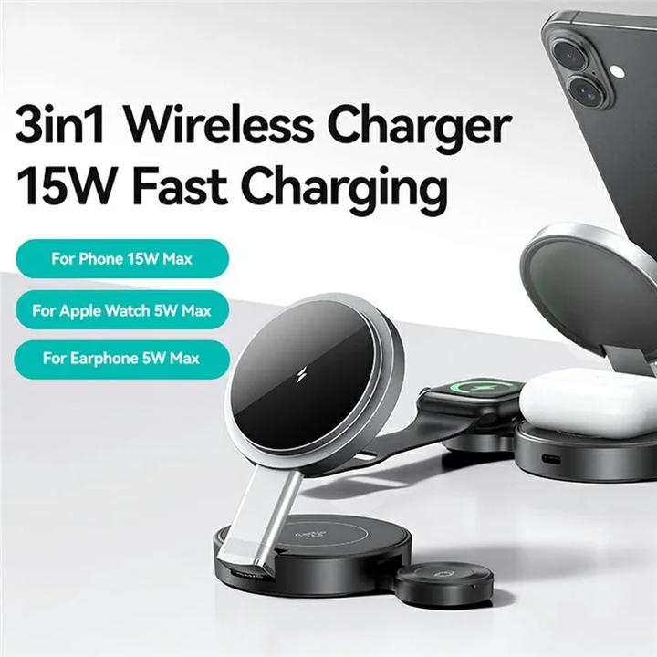 Actual product image Usams Foldable 3-in-1 15W Inductive Charge for Phone/Apple Watch/headphones CD234WXC01 (US-CD234) (15 W)