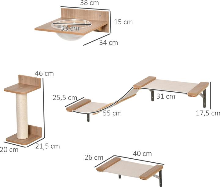 Immagine prodotto PawHut Parete di arrampicata per gatti (17.50 cm, Marrone chiaro)