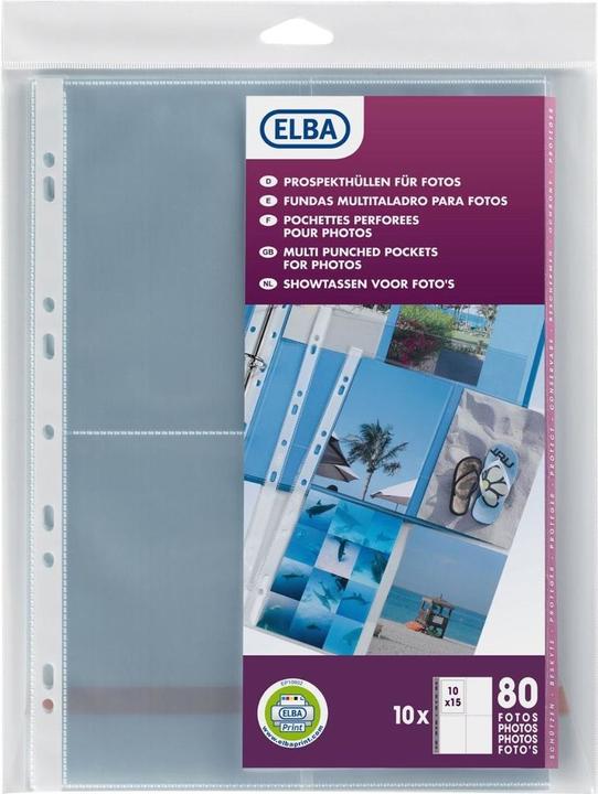 Image du produit Elba Pochettes pour 8 photos 100 x 150 mm, format : DIN A4 en PP 0,8 mm, perforation universelle (A4, 1 x)