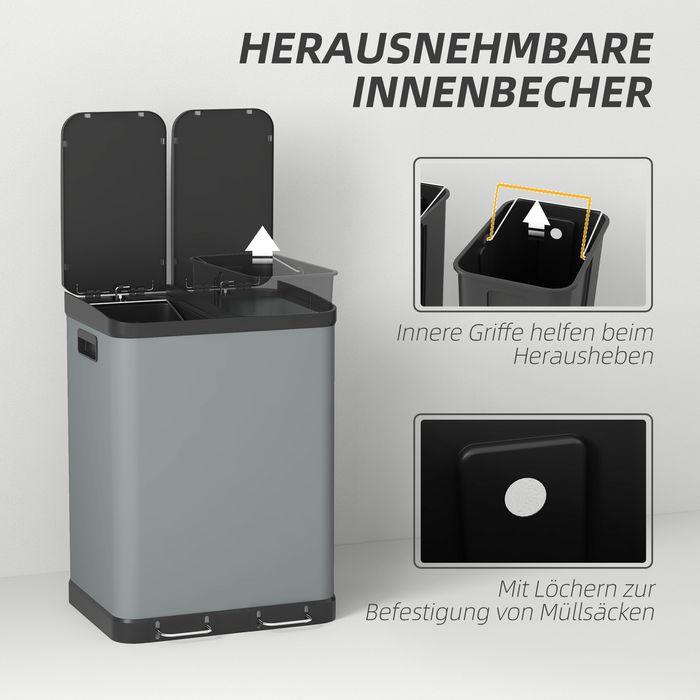 Produktbild Swisshandel24 Mülleimer 2 x 30L Treteimer mit Deckel, Fusspedal, Inneneimer, Metall (60 l)