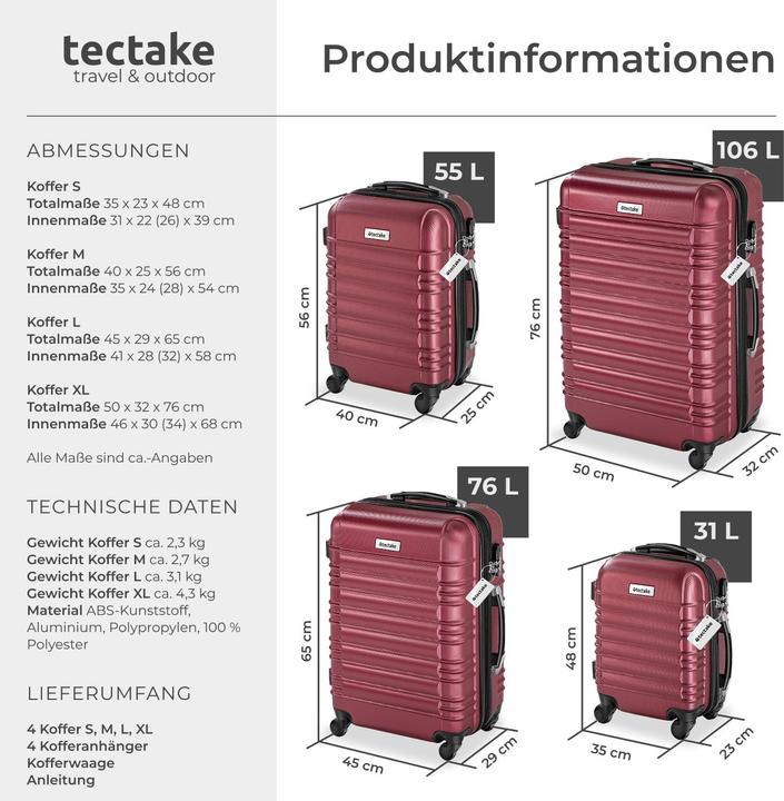 Immagine prodotto tectake Set di 4 valigie rigide Mila con bilancia (106 l, L (90 - 115l))