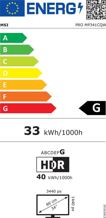 Energy Label MSI Pro MP341CQWDE (3440 x 1440 pixels, 34")