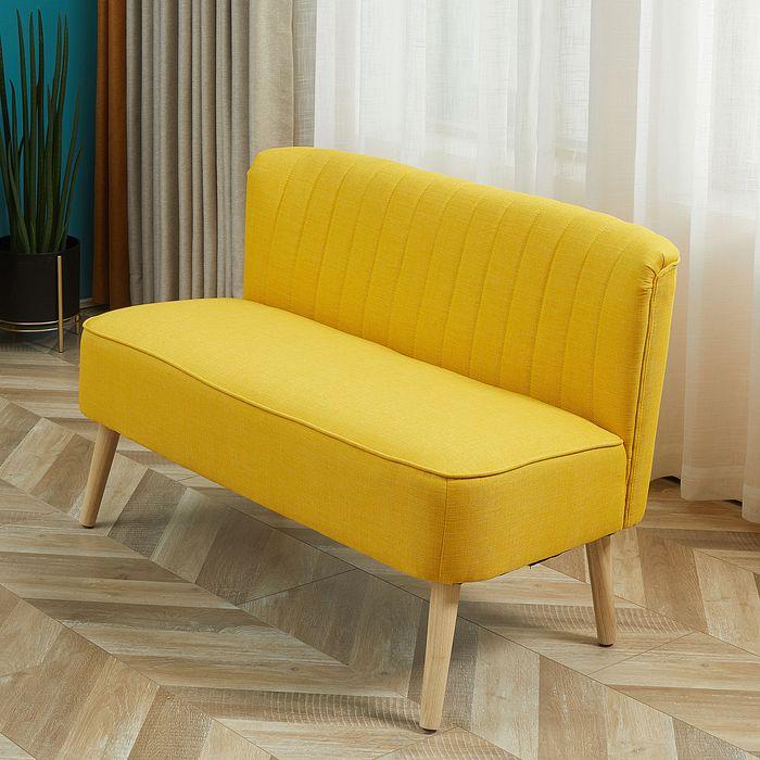 Produktbild Swisshandel24 2-Sitzer Stoffsofa Polstersofa Sitzmöbel Loungesofa Holz Schaumstoff Gelb 117 x 56,5 x 77 cm (2-Sitzer)