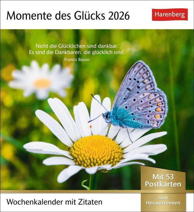 Produktbild Harenberg Momente des Glücks Postkartenkalender 2026 - Wochenkalender mit Zitaten, mit 53 Postkarte (Harter Einband, Deutsch)