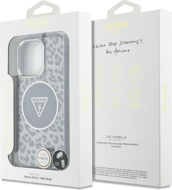 Productafbeelding Guess HC IML Luipaard Driehoek Snoerband MagSafe Case voor iPhone 16 Pro - Zwart (Apple iPhone 16 Pro)