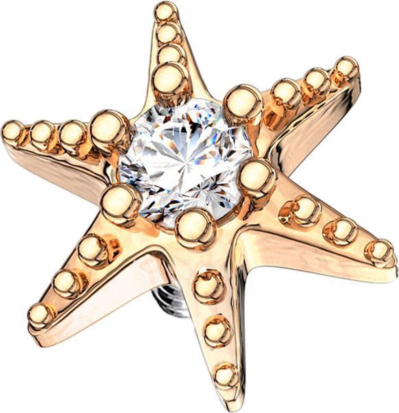 Star Piercing Dermal Anchor rosegold Seestern mit Kristall (Chirurgenstahl 316L, Messing)