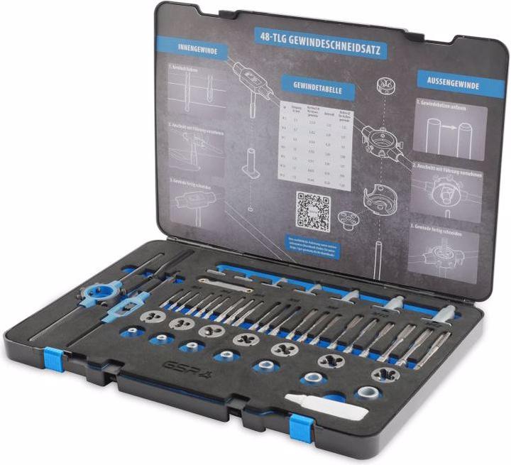 Actual product image GSR 48 pcs HSS threading assortment with internal and external thread guides M3-M12