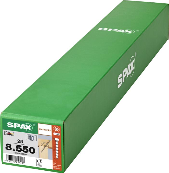 Immagine prodotto Spax Vite IN.FORCE 8.0 x 550 mm 25 pz. Torx T-STAR Plus T40 ( 1221010805505 ) Filetto pieno Cyli (25 Viti per pezzo)