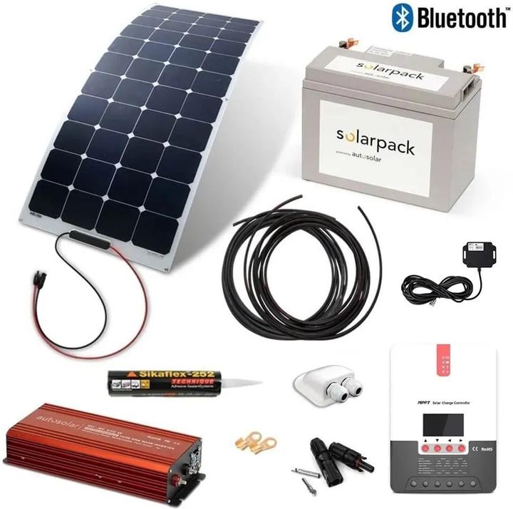 Autosolar Complete package 160W flexible + lithium batt. 55Ah and 600W inverter + mounting material (165 W)