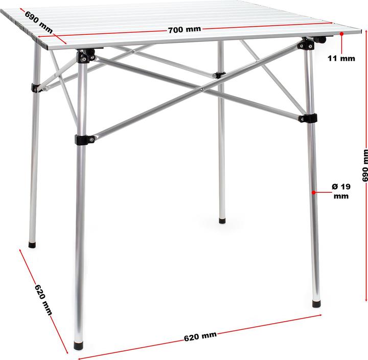 Produktbild Wiltec Camping Rolltisch 70x69cm Campingtisch faltbar Outdoor Tisch klappbar Alu