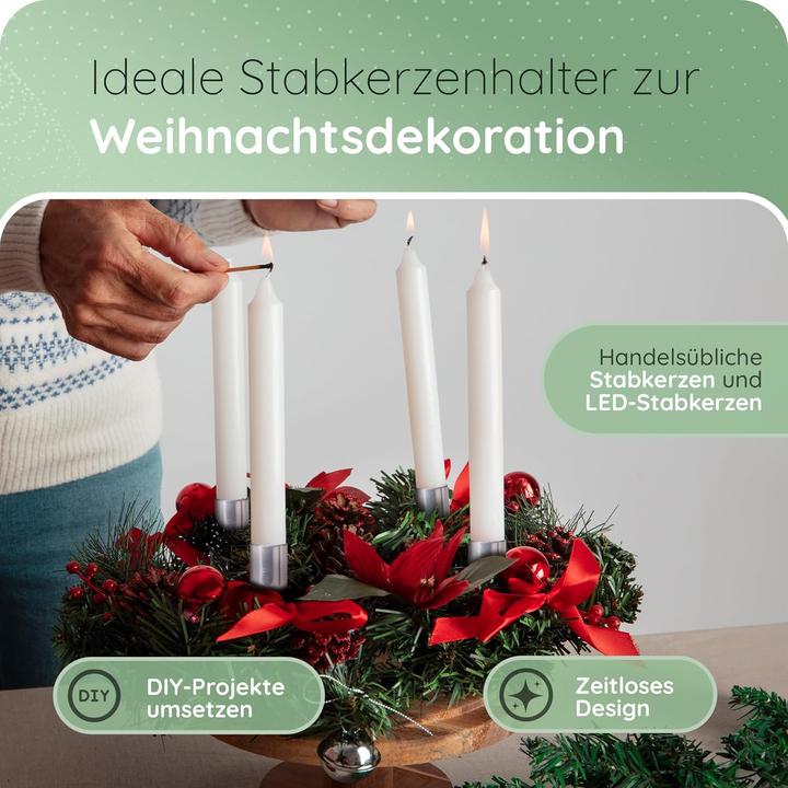 Produktbild Novaliv 12x Stabkerzenhalter silber I Kerzenpick 10 x 2,5 cm Kerzenpin Adventskranzdekoration I
