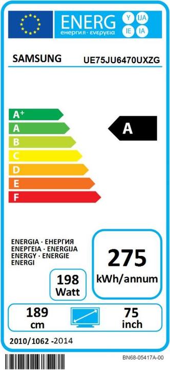 Etichetta energetica Samsung Ue75ju6470 (75", 4K)