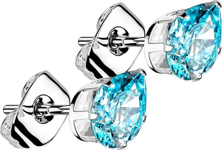 Star Piercing Ohrstecker silber mit Tropfen Kristall aqua (Chirurgenstahl 316L, ohne Messing)