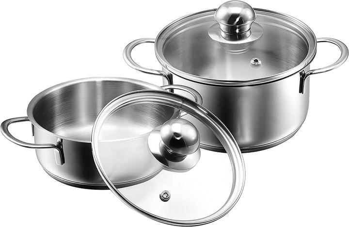 Produktbild Kopf Mini Topfset Parvus (Edelstahl, 2-teilig, 14 + 14 cm, inkl. Glasdeckel, Induktion) (14 cm, Bratpfanne, Kochtopf, Edelstahl)