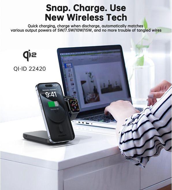 Actual product image Choetech 3in1 Qi2 MagSafe wireless charger and power bank (15 W)