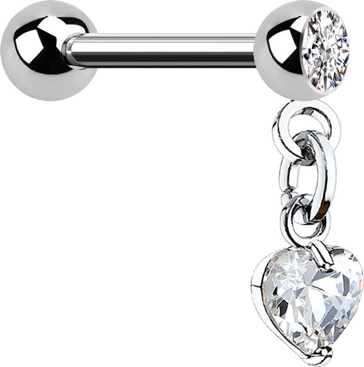 Immagine prodotto Star Piercing Micro Barbell silber mit Kugel und Anhänger Herz (Ottone, Acciaio chirurgico 316L)
