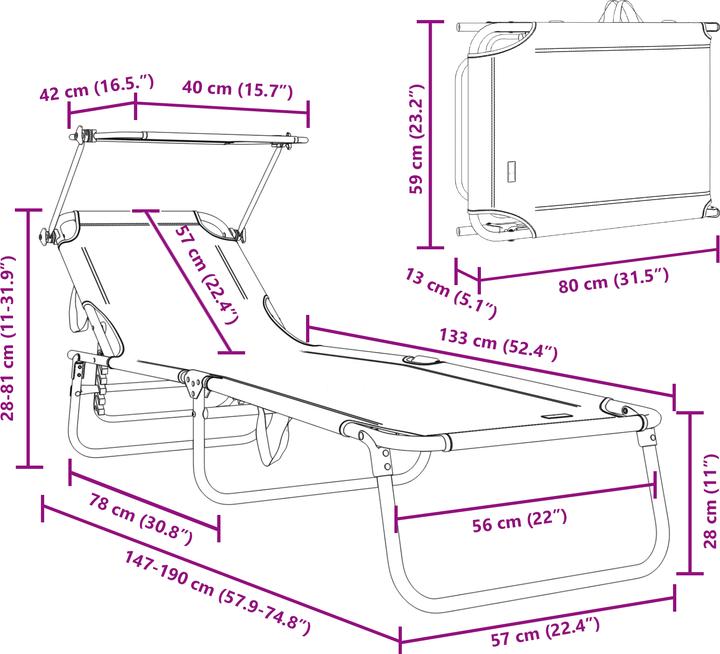 Produktbild VidaXL Faltliege 2 Stück mit Sonnendach Grün 600D Oxford-Stoff (56 cm)