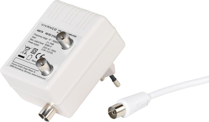Vivanco TV-Zweigeraeteverstaerker, DVB-C/DVB-T, 2x 15dB Koax-Kupplung -> 2x Koax-Stecker (Antennenkabel)